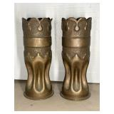 PAIR OF WWI TRENCH ART BRASS SHELL VASES