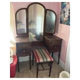 WOOD VANITY & BENCH, 46"X18"X65"