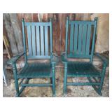 (2) WOODEN ROCKING CHAIRS - PAINTED GREEN
