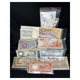 ASST. FORIEGN CURRENCY & STAMPS, LARGE GROUP
