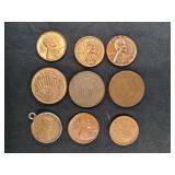 (3) 2-CENT PIECES & (6) LINCOLN PENNIES