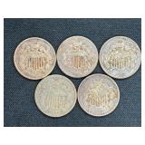 (5) MIXED US 2 CENT COINS