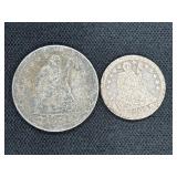 U.S. COINS: 1854 SILVER DIME & 1853 SILVER QUARTER