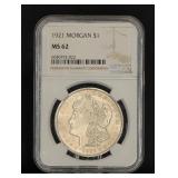 NGC 1921 MORGAN SILVER DOLLAR   MS 62
