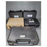 (4) HARD PLASTIC CASES, (1) WOOD CASE