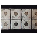 (8) DIFFERENT 5 CENT SILVER CANADIAN COINS
