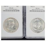 (2) US FRANKLIN SILVER HALF DOLLARS