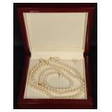 14K GOLD PEARL NECKLACE, BRACELET, EARRINGS