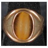 10K GOLD MENS TIGERS EYE RING