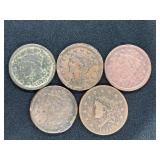 (5) LARGE CENTS - 1834,44,46,52,55