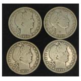 (4) BARBER HALVES - 1900-O, 08-D, 1912, 12-D