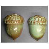 PAIR FRANKOMA POTTERY ACORN WALL POCKETS