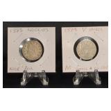 VERY NICE AU 1883 NO-CENTS V-NICKEL, 1894 V-NICKEL