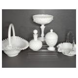 GROUP OF MILK GLASS, FENTON PIECE
