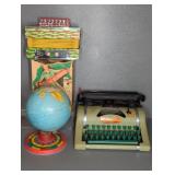 VINTAGE TOYS - TYPEWRITER, GLOBE, ACCORDION