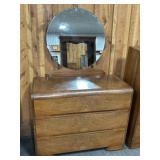 ART DECO WATERFALL 3-DRAWER DRESSER WITH MIRROR