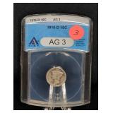 1916-D DIME (KEY TO SERIES) AG 3 (ANACS)