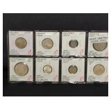 (8) DIFFERENT SILVER COINS FROM FOREIGN COUNTRIES
