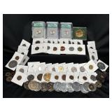 LARGE BAG OF FOREIGN COINS & TOKENS