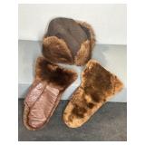 FUR HAT, PAIR OF FAUX FUR MITTENS