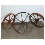 (3) METAL WAGON WHEELS