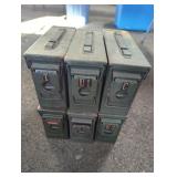 6 METAL AMMO CANS, 4" X 11" X 7"
