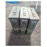 6 METAL AMMO CANS, 4" X 11" X 7"