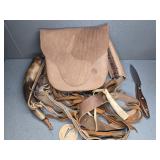POWDER HORN AND LEATHER BAG