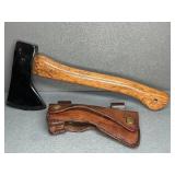 NORLUND HATCHET, 3" BLADE, W/ LEATHER SHEATH