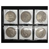 (6) PEACE SILVER DOLLARS