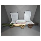 ENAMELED PANS, VINTAGE RICERS