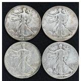 (4) WALKING LIBERTY U.S. HALF DOLLARS