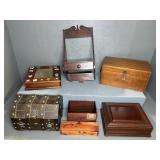 (7) TRINKET BOXES, SHELVES, CRATES