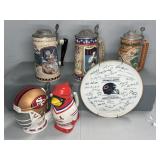 (6) SPORTS COLLECTOR STEINS & PLATES