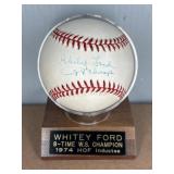 WHITEY FORD AUTOGRAPHED BASEBALL, IN DISPLAY CASE