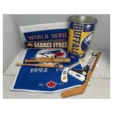 BUFFALO SABRES METAL BIN W/ COLLECTIBLES