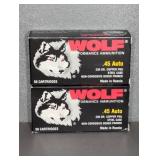 2 BOXES OF WOLF 45 AUTO, 230 GR. COPPER FMJ