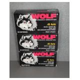 3 BOXES OF WOLF 45 AUTO, 230 GR. COPPER FMJ