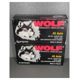2 BOXES OF WOLF 45 AUTO, 230 GR. COPPER FMJ