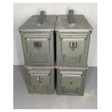 4 METAL AMMO CANS, 6" X 12" X 7"