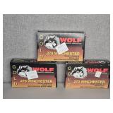 3 BOXES WOLF 270 WIN., 150GR., COPPER JACKETED
