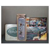 4 SPORTSMAN RELATED METAL SIGNS & THERMOMETER
