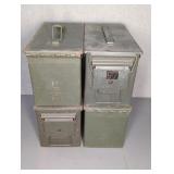 4 METAL AMMO CANS, 6" X 12" X 7"