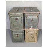 4 METAL AMMO CANS, 6" X 12" X 7"