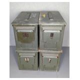 4 METAL AMMO CANS, 6" X 12" X 7"