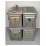4 METAL AMMO CANS, 6" X 12" X 7"