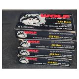 (4) BOXES OF WOLF 223 REM 55 GR - 20 RDS / BOX