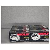 10 BOXES WOLF 223 REM., 55GR. FMJ