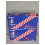 2 BOXES AMERICAN AMMUNITION 45 AUTO, 230 GR.