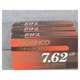 3 BOXES NORINCO CHIASPORTS 7.62X39MM, 122GR.